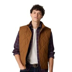 J.Crew‎ NWT SZ LGE Sussex Quilted Vest Mens Brown Diamond Quilt Full Zip Pockets